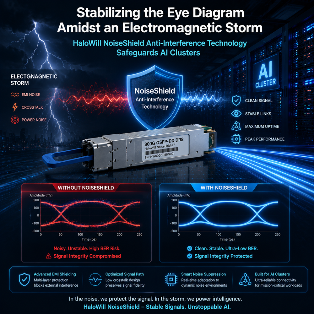 Stabilizing the Eye Diagram Amidst an Electromagnetic Storm – HaloWill NoiseShield Anti-Interference Technology Safeguards AI Clusters