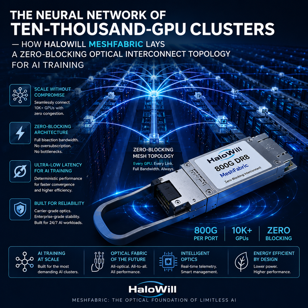 The Neural Network of Ten-Thousand-GPU Clusters — How HaloWill MeshFabric Lays a Zero-Blocking Optical Interconnect Topology for AI Training