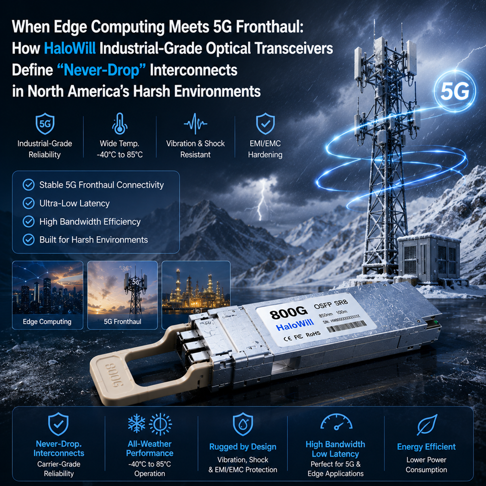 When Edge Computing Meets 5G Fronthaul: How HaloWill Industrial-Grade Optical Transceivers Define "Never-Drop" Interconnects in North America's Harsh Environments