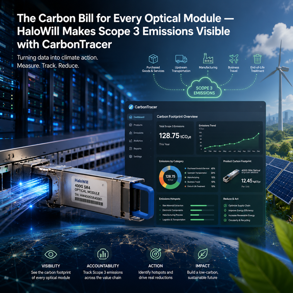 The Carbon Bill for Every Optical Module — HaloWill Makes Scope 3 Emissions Visible with CarbonTracer