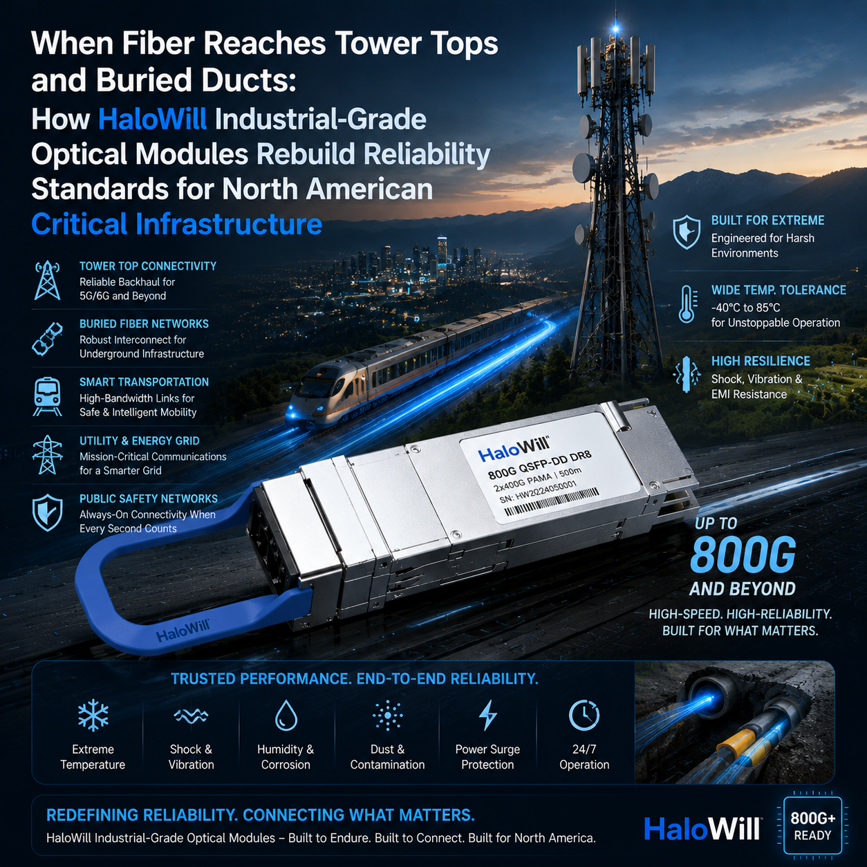 Fearless at the Edge: How HaloWill Industrial-Grade Optical Modules Forge Last-Mile Resilience for North American Smart Cities and 5G