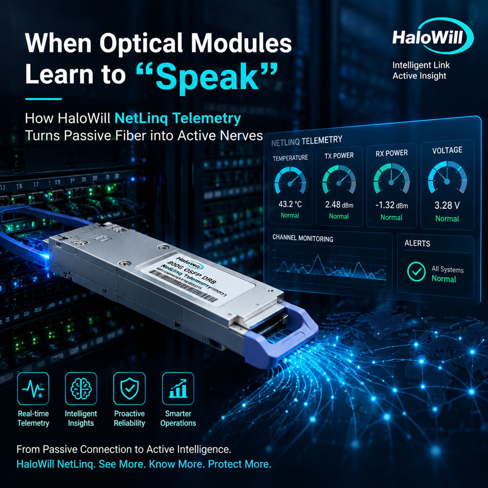 When Optical Modules Learn to "Speak" — How HaloWill NetLinq Telemetry Turns Passive Fiber into Active Nerves