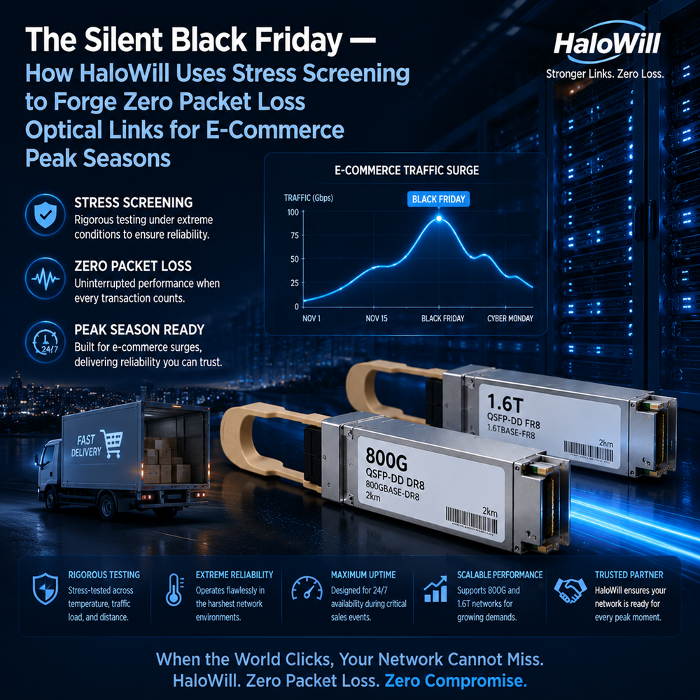 The Silent Black Friday — How HaloWill Uses Stress Screening to Forge Zero Packet Loss Optical Links for E-Commerce Peak Seasons
