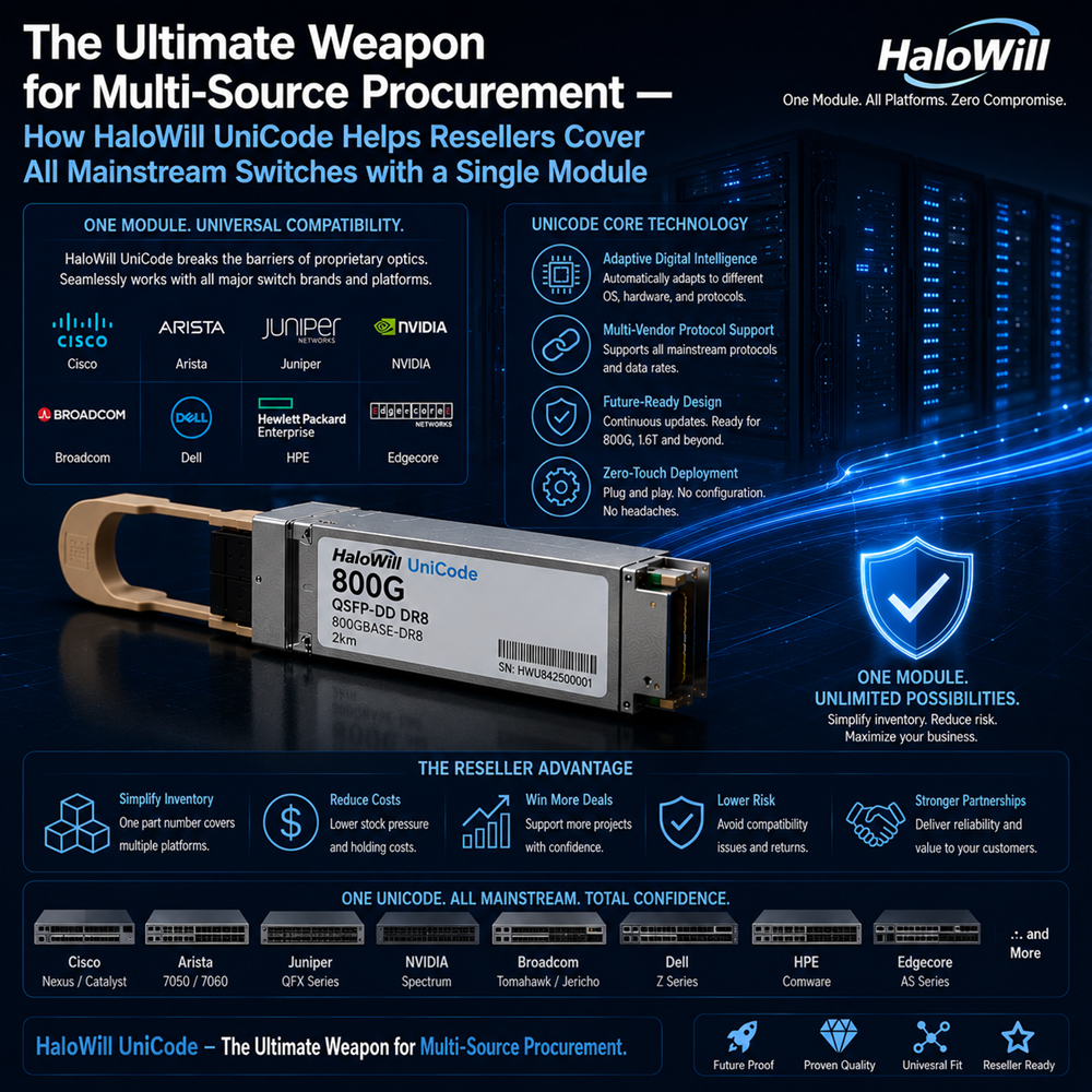 The Ultimate Weapon for Multi-Source Procurement — How HaloWill UniCode Helps Resellers Cover All Mainstream Switches with a Single Module